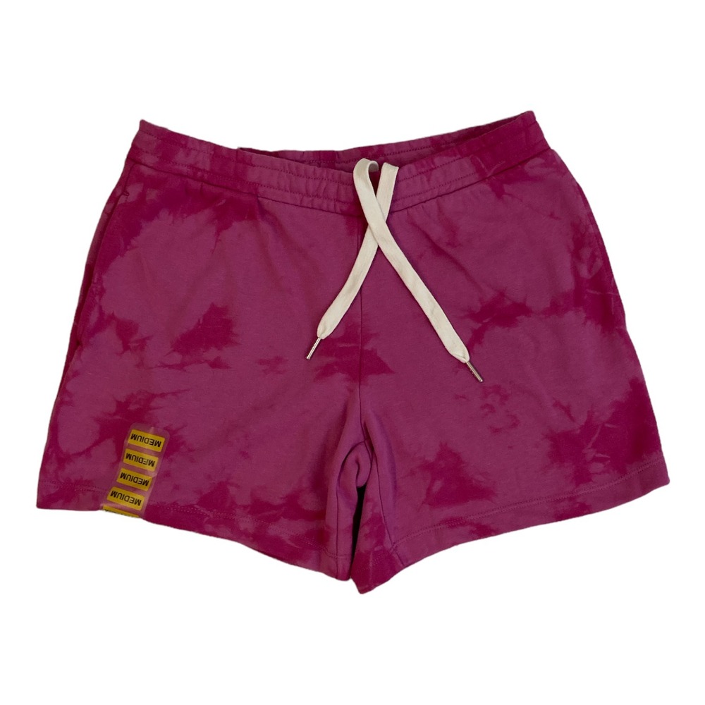 Magenta Pink Tie Dye Lounge Shorts Drawstring Elastic Waist Pockets Medium